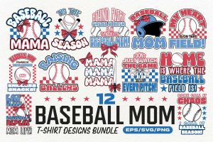 Baseball Mom T-shirt Designs Bundle