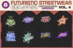 Futuristic Streetwear Graffiti T-shirt Designs Bundle Vol. 4