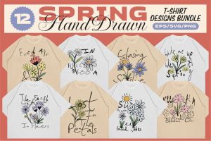 Spring Hand Drawn T-shirt Designs Bundle