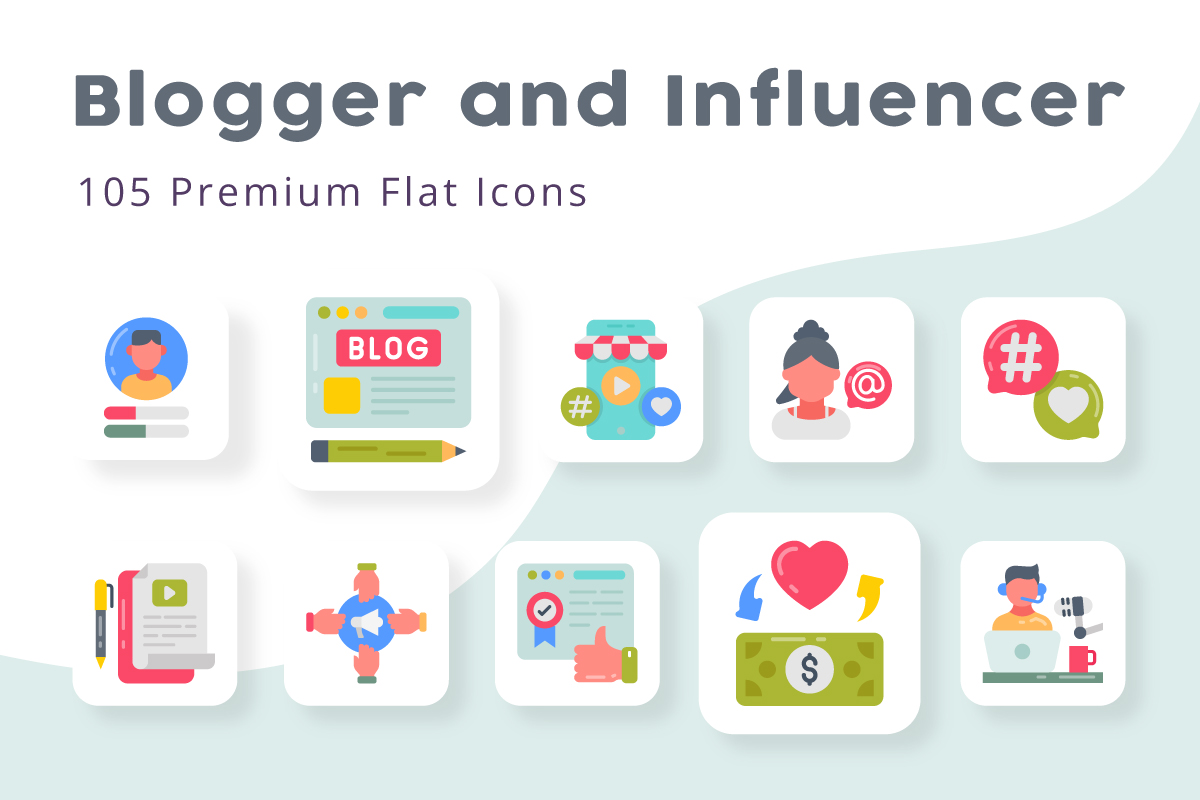 blogger-and-influencer-105-premium-flat-icons-icon-set