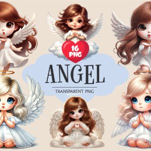 Cartoon cute angel. Clipart, PNG. Illustration