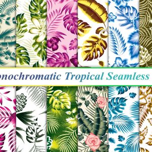 Monochromatic Tropical Seamless Pattern, Tropical Seamless Pattern, Exotic Seamless Pattern