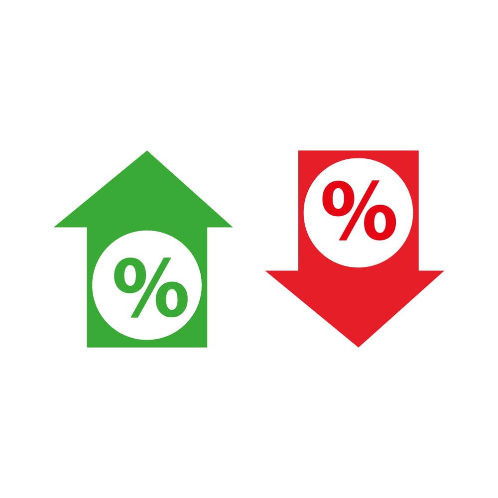 Percent arrow icon. Growth, increase, decrease arrow filled icons Vector Graphic