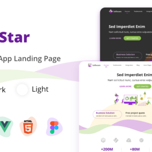 Saastar - SaaS and App Landing Page with React Vue HTML and Figma Template Landing Page Template
