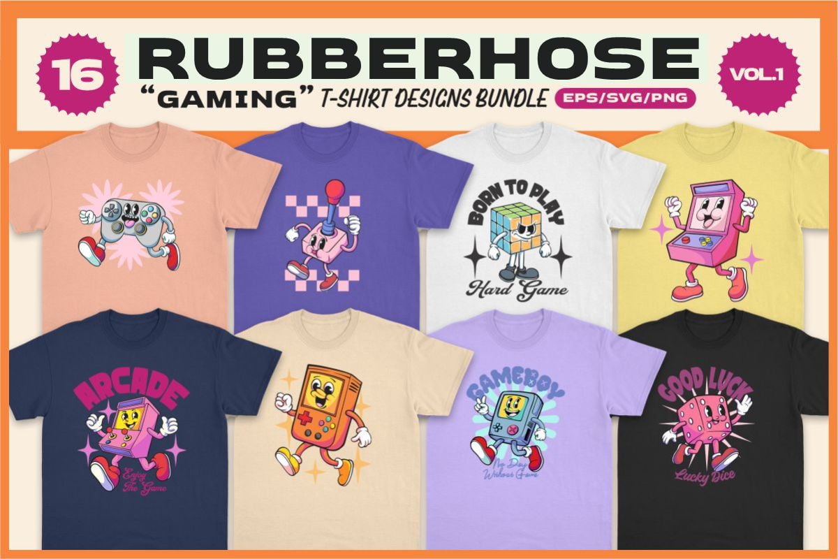 rubberhose-gaming-t-shirt-designs-bundle-vol-1