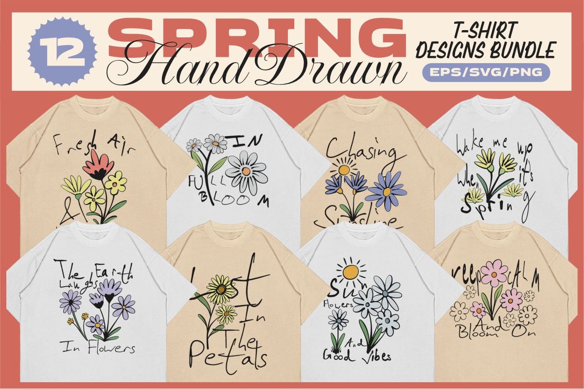 spring-hand-drawn-t-shirt-designs-bundle