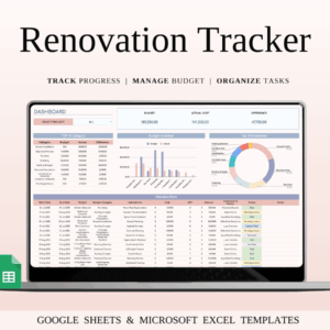 Renovation Tracker Spreadsheet Template for Google Sheets and Excel