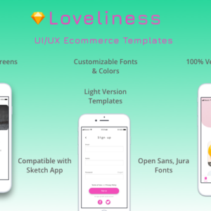 Loveliness - UI/UX UI/UX Fashion E-commerce Shopping Set for iPhone 8 Sketch Template