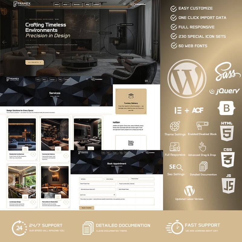 Framex – Architecture & Interior Design WordPress Theme - Features Image 1