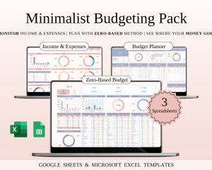 Minimalist Budgeting Pack | Spreadsheet Templates Excel and Google Sheets